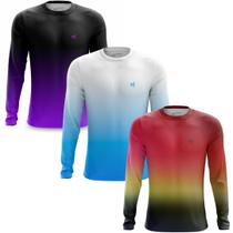 Kit 3 Camiseta Masculina Manga Longa Bike Camisetas Proteção UV Estilo Casual Proteção Solar