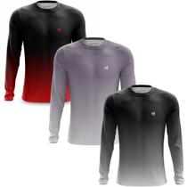 Kit 3 Camiseta Masculina Manga Longa Bike Camisetas Proteção UV Estilo Casual Proteção Solar