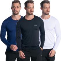 KIT 3 Camiseta Masculina Manga Longa Proteção Solar Uv50+ Segunda Pele Malha Fria Premium Academia Esportes - Ripoll