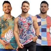 Kit 3 Camiseta masculina regata estampada malha fria atacado