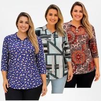 Kit 3 Camiseta Meia Manga Gola Polo Blusa feminina