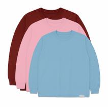 Kit 3 Camiseta Plus Size Manga Longa c/ Punho 100% Algodão