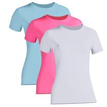 Kit 3 Camiseta Proteção Solar Feminina Manga Curta Uv50+ 1 Azul Bebê 1 Rosa 1 Branca