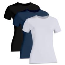 Kit 3 Camiseta Proteção Solar Feminina Manga Curta Uv50+ 1 Marinho 1 Preta 1 Branca