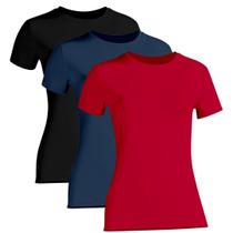 Kit 3 Camiseta Proteção Solar Feminina Manga Curta Uv50+ 1 Preta 1 Marinho 1 Vermelha
