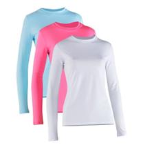 Kit 3 Camiseta Proteção Solar Feminina Manga Longa Uv50+ 1 Azul Bebê 1 Rosa 1 Branca