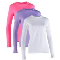 Kit 3 Camiseta Proteção Solar Feminina Manga Longa Uv50+ 1 Lilás 1 Rosa 1 Branca
