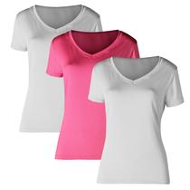Kit 3 Camiseta Proteção Solar Gola V Feminina Manga Curta Uv50+ 2 Brancas 1 Rosa