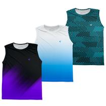 Kit 3 Camiseta Regata Cavada Masculina Academia Dry Funcional Musculação Beach Tennis Fitness