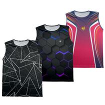 Kit 3 Camiseta Regata Cavada Masculina Academia Dry Funcional Musculação Beach Tennis Fitness