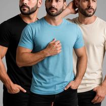 Kit 3 Camiseta Slim Masculina 100 Algodão Basica Manga Curta Premium