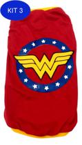 Kit 3 Camiseta Super Heróis Mulher Maravilha vermelha