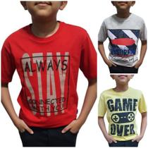 Kit 3 Camisetas Algodão Manga Curta Menino cores variadas Kit 3 Camisetas Algodão Manga Curta Menino cores variadas