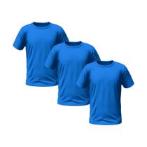 Kit 3 Camisetas Azul Masculinas Manga Curta Lisa Plus Size