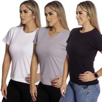 Kit 3 Camisetas Baby Look 100% Algodão Lisa Feminina TM005-K3