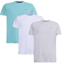 Kit 3 Camisetas Básicas com Bordado Algodão Itália Masculina