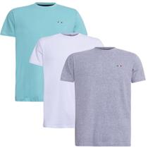 Kit 3 Camisetas Básicas com Bordado Algodão Itália Masculina