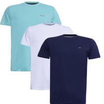 Kit 3 Camisetas Básicas com Bordado Algodão Itália Masculina