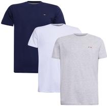 Kit 3 Camisetas Básicas com Bordado Algodão Itália Masculina