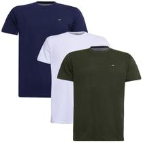 Kit 3 Camisetas Básicas com Bordado Algodão Itália Masculina