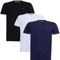 Kit 3 Camisetas Básicas com Bordado Algodão Itália Masculina