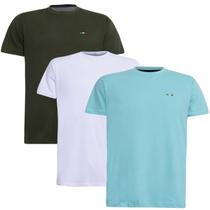Kit 3 Camisetas Básicas com Bordado Algodão Itália Masculina