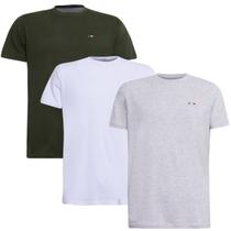 Kit 3 Camisetas Básicas com Bordado Algodão Itália Masculina