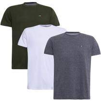 Kit 3 Camisetas Básicas com Bordado Algodão Itália Masculina