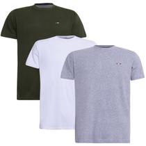 Kit 3 Camisetas Básicas com Bordado Algodão Itália Masculina