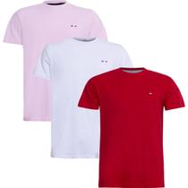 Kit 3 Camisetas Básicas França Rosa Branco Vermelho
