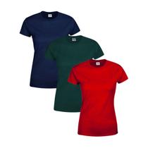 Kit 3 Camisetas Básicas Slim Feminina Baby Look 100% Algodão - TRV