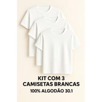 Kit 3 Camisetas Brancas Básicas Femininas 100% Algodão Penteado kit 3 T-shirt branca