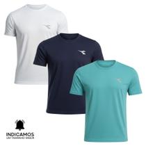 Kit 3 Camisetas Diadora Small Logo Masculina - Branco e Azul Turquesa M