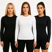 Kit 3 Camisetas Dry Fit Feminina Manga Longa Trendixx Secagem Rápida e Alta Performance
