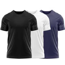 Kit 3 Camisetas Dry Fit Uv Masculina Blusa Camisa Fitness Academia Basica Lisa Preto/Branco - Violeta Shock