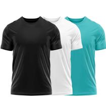 Kit 3 Camisetas Dry Fit Uv Masculina Blusa Camisa Fitness Academia Basica Lisa Preto/Branco - Violeta Shock