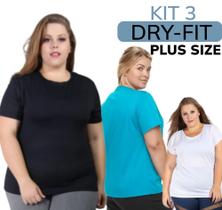 Kit 3 Camisetas Dryfit Plus Size Feminina Academia Treino