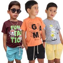 Kit 3 Camisetas Estampadas Infantil Gola Redonda 100%Algodão