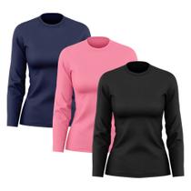 Kit 3 Camisetas Feminina Dry Fit Proteção Solar UV Manga Longa MacLu Blusa Camisa Academia Treino Esporte