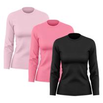 Kit 3 Camisetas Feminina Dry Fit Proteção Solar UV Manga Longa MacLu Blusa Camisa Academia Treino Esporte