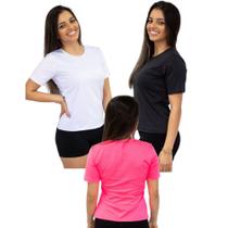 Kit 3 Camisetas Feminina Manga Curta Dry Baby Look Blusa Treino Academia Fitness Esporte - Bella Rosa