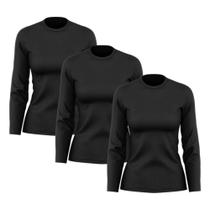 Kit 3 Camisetas Feminina Manga Longa Dry Básica Lisa Proteção Solar UV Térmica Blusa Academia Esporte Praia