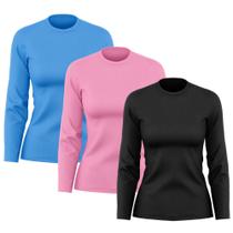 Kit 3 Camisetas Feminina Manga Longa Dry Básica Lisa Proteção Solar UV Térmica Blusa Academia Esporte Praia