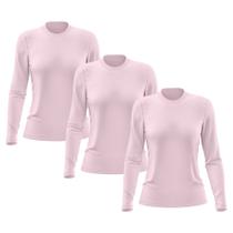 Kit 3 Camisetas Feminina Manga Longa Segunda Pele Térmica Proteção Solar UV 50