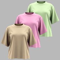Kit 3 Camisetas Feminina Plus Size 100% Algodão T-Shirt G1 A G3 Básica Lisa