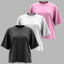 Kit 3 Camisetas Feminina Plus Size 100% Algodão T-Shirt G1 A G3 Básica Lisa Kit 3 Camisetas Feminina Plus Size 100% Algodão T-Shirt G1 A G3 Básica Lisa