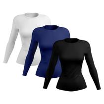Kit 3 Camisetas Feminina Proteção Solar UV Camisa Térmica Manga Longa Praia Bike Treino Esporte Academia
