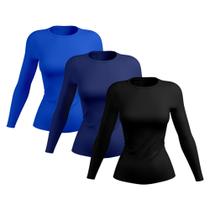Kit 3 Camisetas Feminina Proteção Solar UV Camisa Térmica Manga Longa Praia Bike Treino Esporte Academia - Rony Versatil