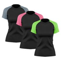 Kit 3 Camisetas Feminina Raglan Dry Fit Proteção Solar UV Básica Lisa Treino Academia Ciclismo