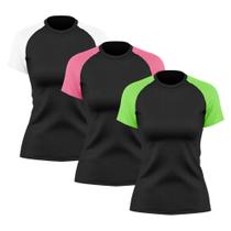 Kit 3 Camisetas Feminina Raglan Dry Fit Proteção Solar UV Básica Lisa Treino Academia Ciclismo